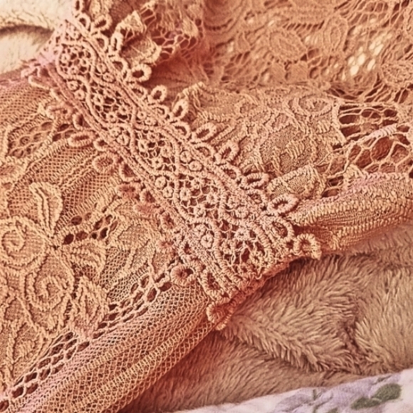 𝅺Miss Chevious LG Peony Pink Vtg Victorian Boho Long Sleeve Lace Blouse - Picture 5 of 8